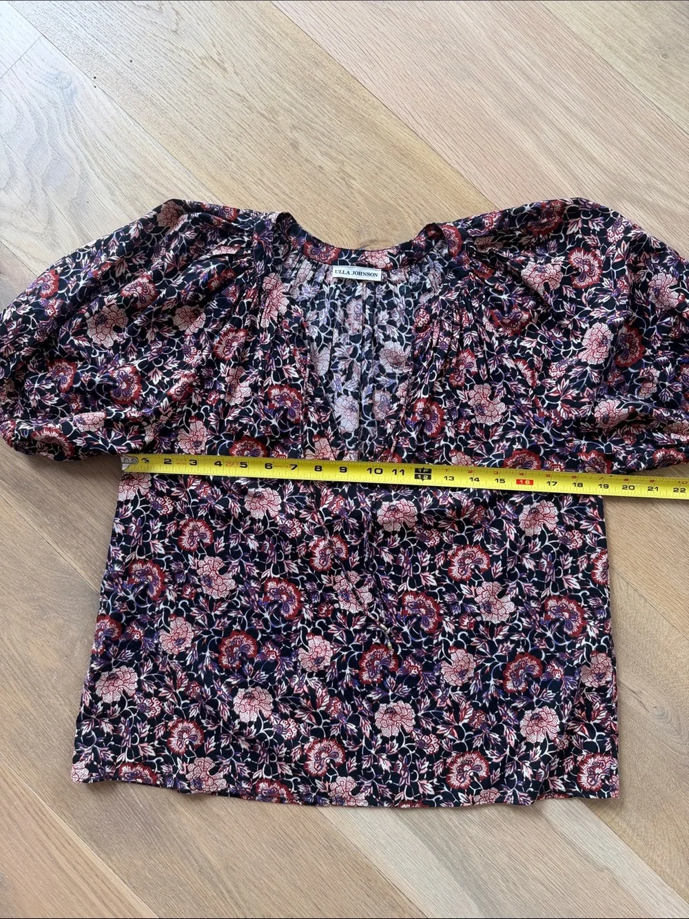 Ulla Johnson Floral Puff-Sleeve Tie-Neck Blouse